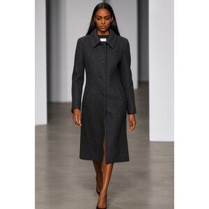 Calvin Klein Wool Long Coat Women’s Sze 4 Charcoal Gray Button Front Classic